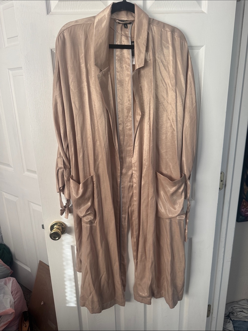 Topshop Shimmery Champagne Long Duster Coat